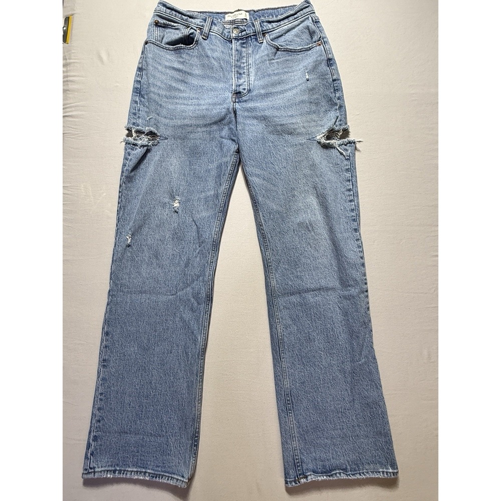 Abercrombie Fitch 90s Baggy Low Rise Light Wash Distressed Wide Leg Jeans W30 - Picture 1 of 8